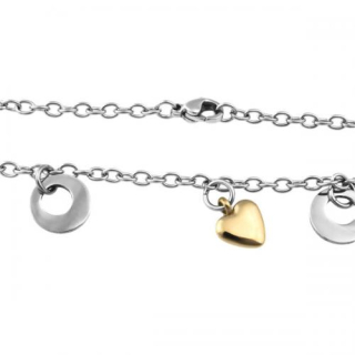 Ocelový náhrdelník s kolečky a srdíčky - 44cm