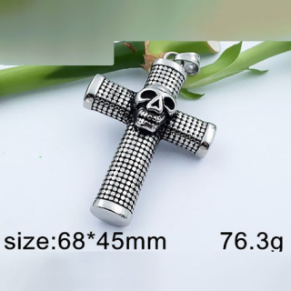 Ocelový přívěsek - kříž s lebkou 68x45mm