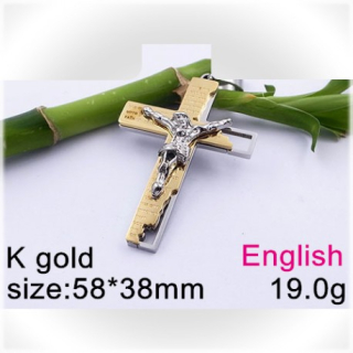 Ocelový přívěsek - kříž ve zlaté barvě s Ježíšem Kristem - 58x38mm