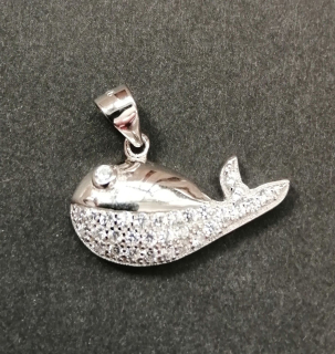 Velryba zdobená mikrosettingem  - stříbrný přívěsek