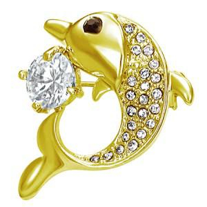 Delfín ve zlaté barvě - brož