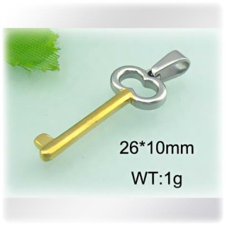 Malý ocelový přívěsek tvaru klíče kombinující zlatou a stříbrnou barvu