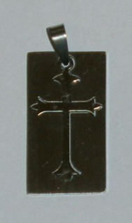 Ocelový křížek na ocelové destičce - přívěsek