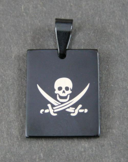 Pirátská lebka na obdélníku - ocelový přívěsek