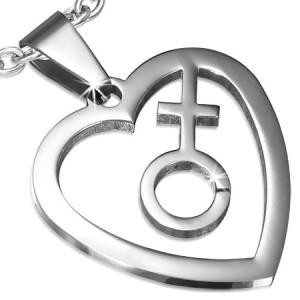 Symbol "žena" v srdci - ocelový přívěsek