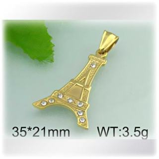 Eiffelova věž ve zlaté barvě zdobená umělými kamínky - ocelový přívěsek